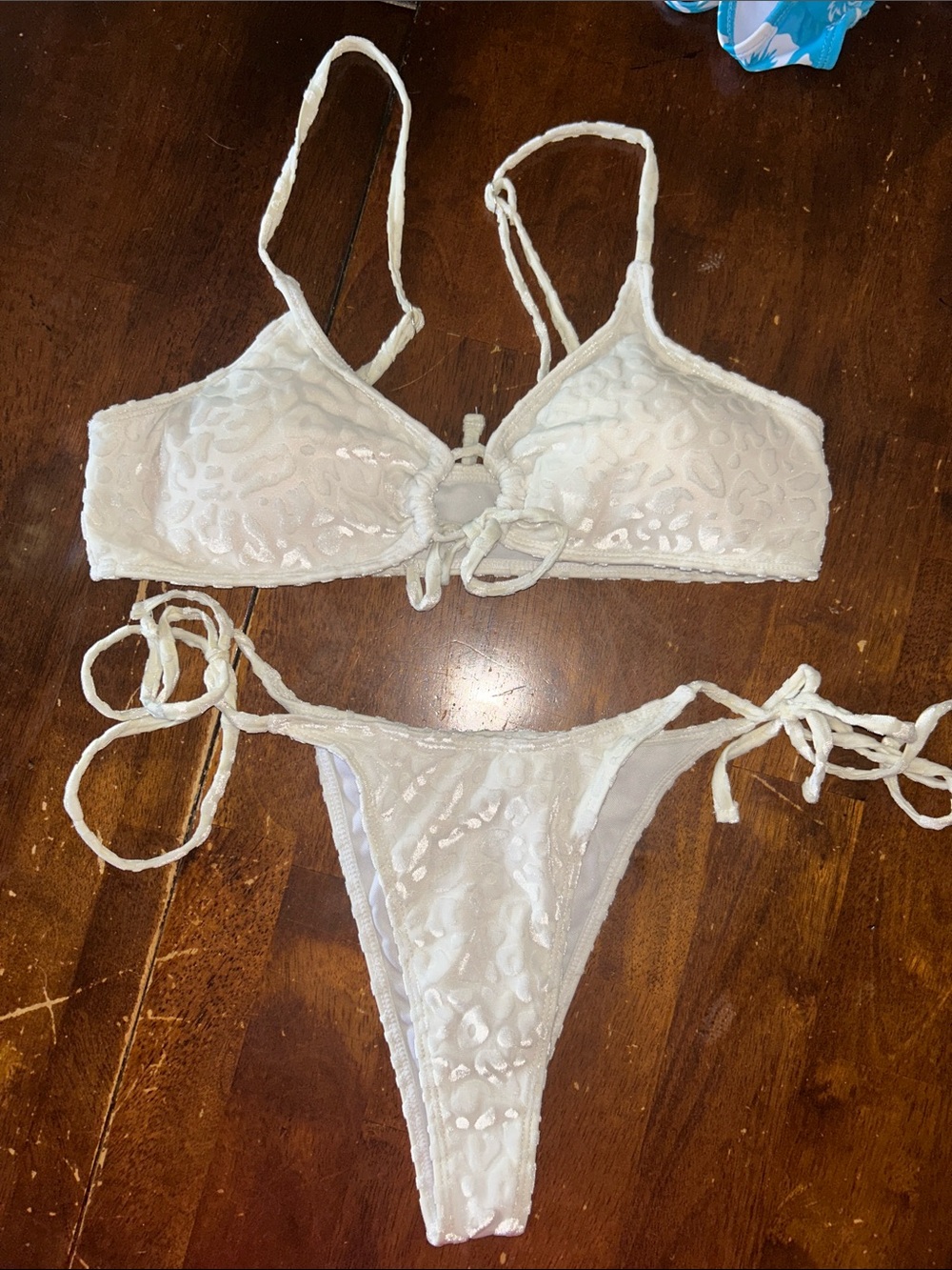 SHEIN White Lace Tie Bikini Set